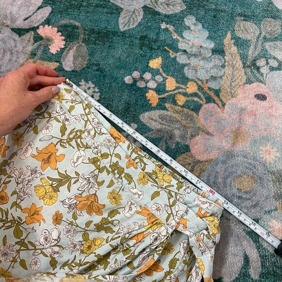 Cynthia Rowley Midi Skirt Linen Wrap Small Light Blue Floral Summer Leaves Long - Picture 10 of 12